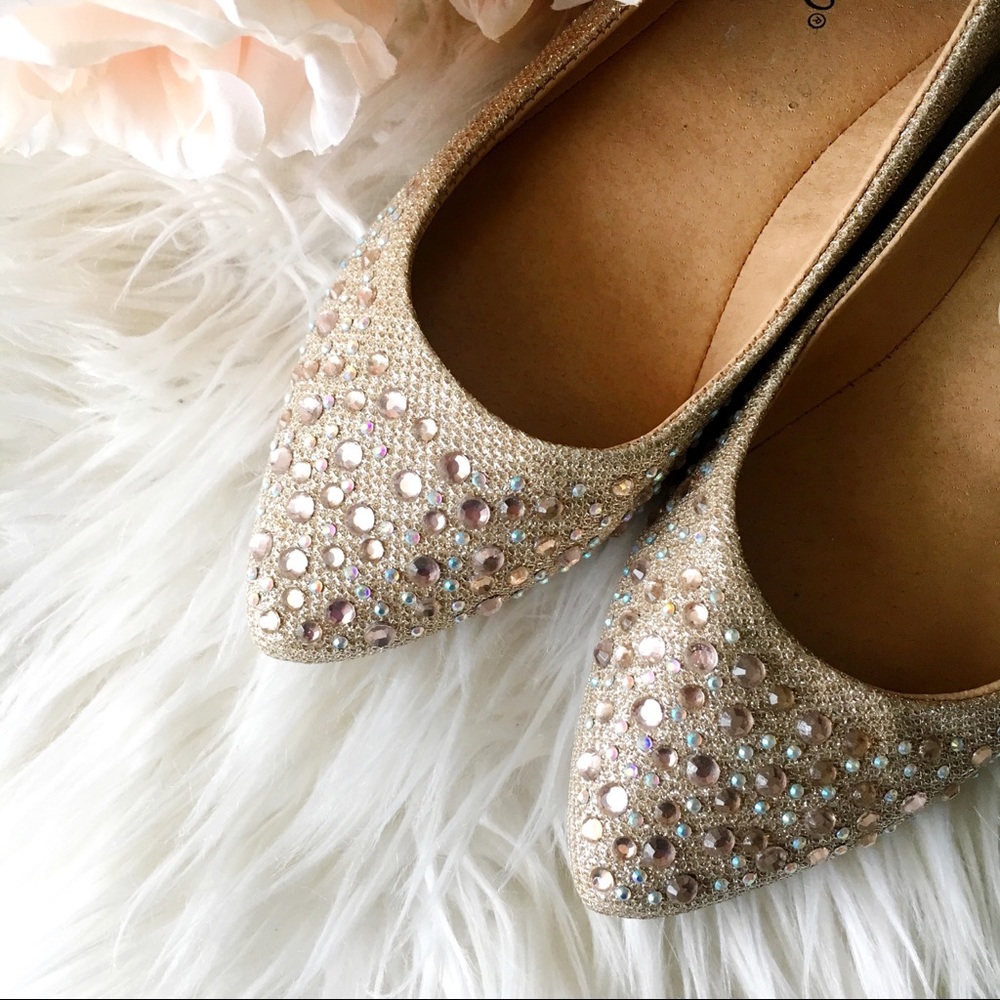 Gold Bedazzled Flats
